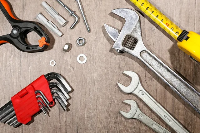 tool, work, repair, roulette, wrench, adjustable wrench, screw, washer, set of hexagons, repair, repair, repair, repair, repair, wrench, wrench, wrench. Seven Stages of Garage Door Service Hiring