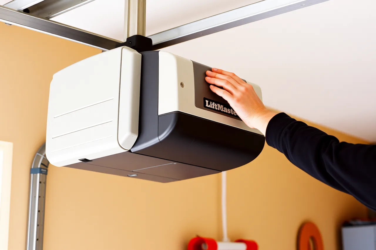 LiftMaster 8500 wall-mount operator installed on a garage side wall (Choosing garage door service equipment brands for 2027)