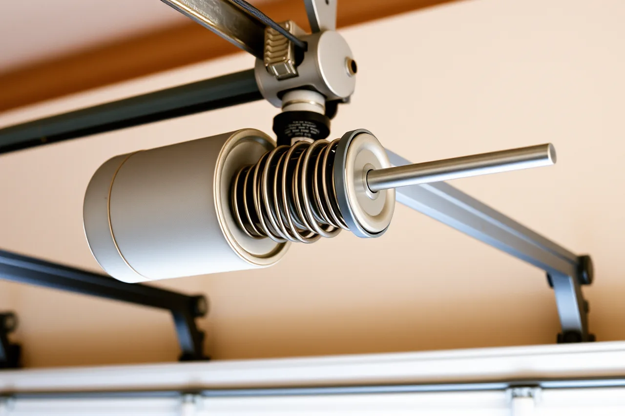Technician winding a torsion spring above a sectional garage door (Choosing garage door service equipment brands for 2027)