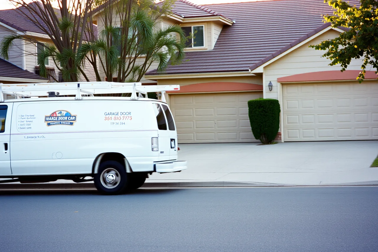 Garage door service truck parked on a residential street (Garage door companies worth watching in 2027)