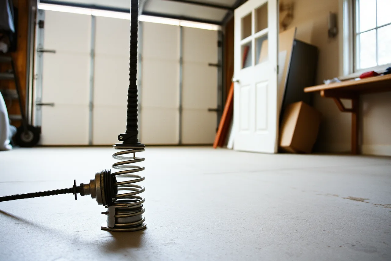 Technician fitting a torsion spring above an open garage door (Garage door companies worth watching in 2027)